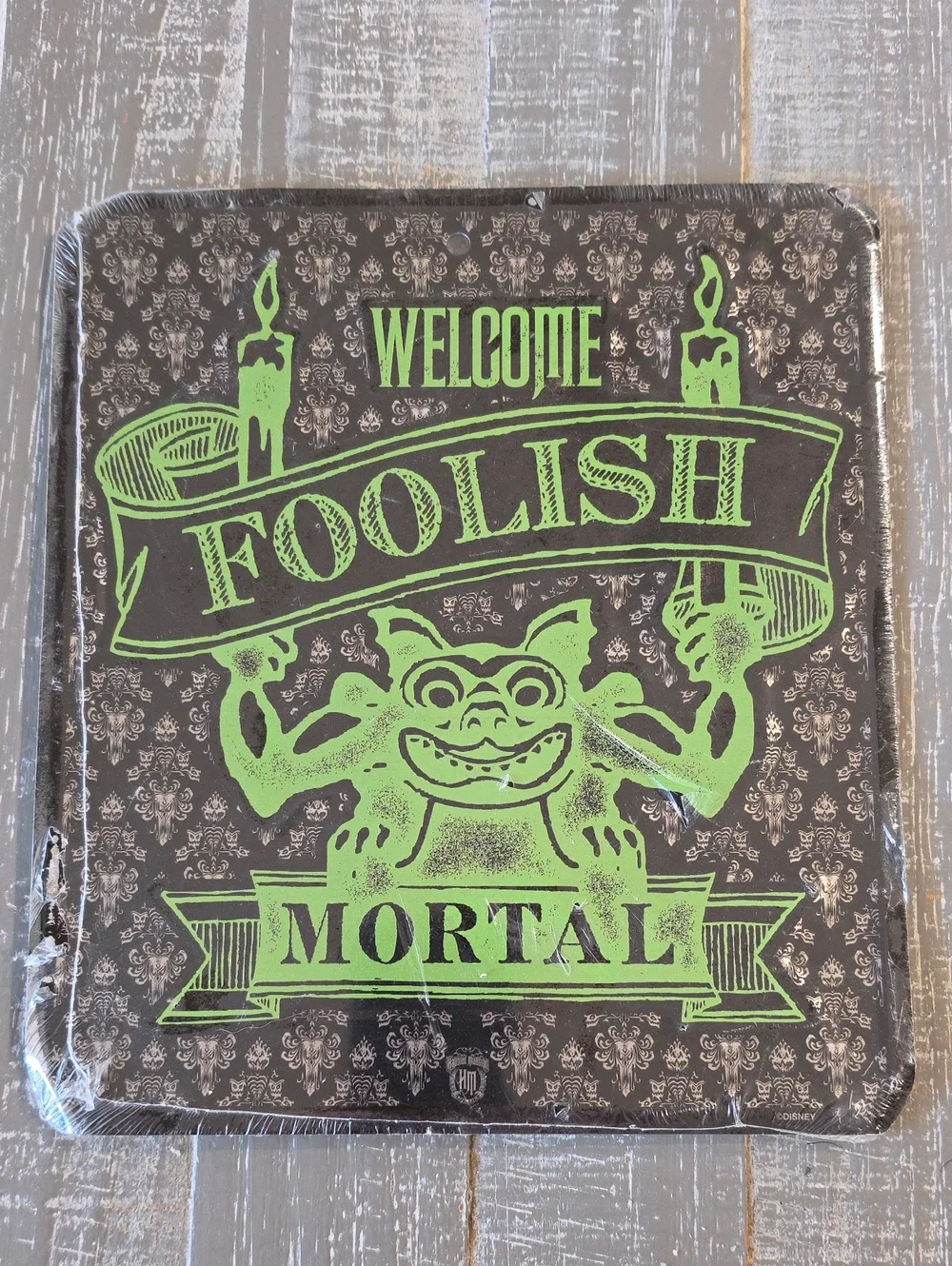 Disney Haunted Mansion WELCOME FOOLISH MORTALS Tin Wall Sign, Halloween Gorhic